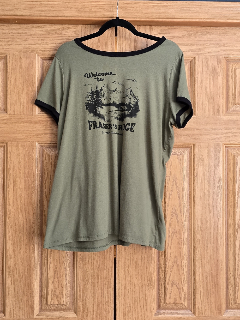 Olive Green 'Fraser's Ridge' Graphic Ringer Tee with Black Trim